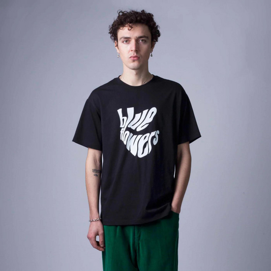Blue Flowers Wavy T-Shirt - Black